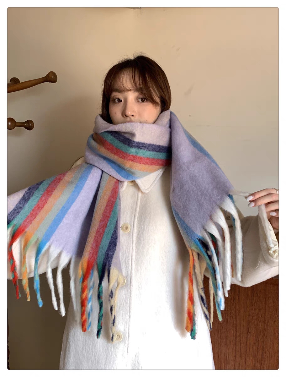 Cross-border scarf wholesale e-commerce live-streaming supply chain, cotton candy series rainbow vertical thick whiskers pic 1