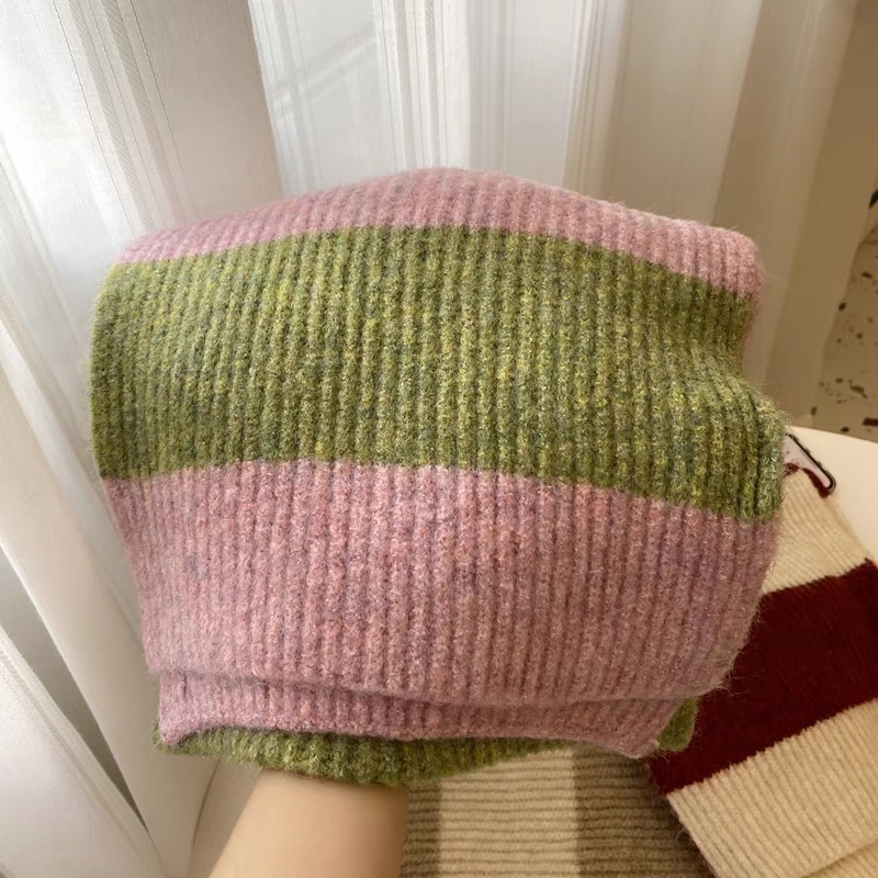 Cross-border scarf wholesale e-commerce live streaming supply chain supply dopamine glutinous rice fleece wool horizontal stripes pic 9