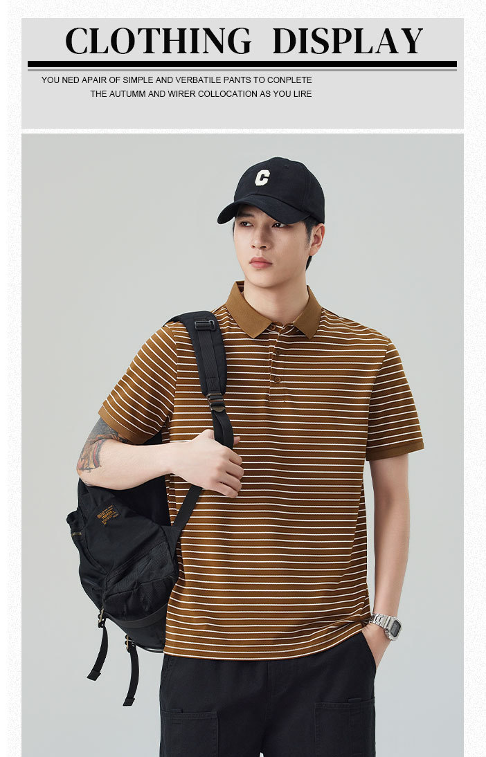 2026新款春夏条纹款POLO衫休闲时尚百搭翻领不起毛短袖青春男上衣详情1