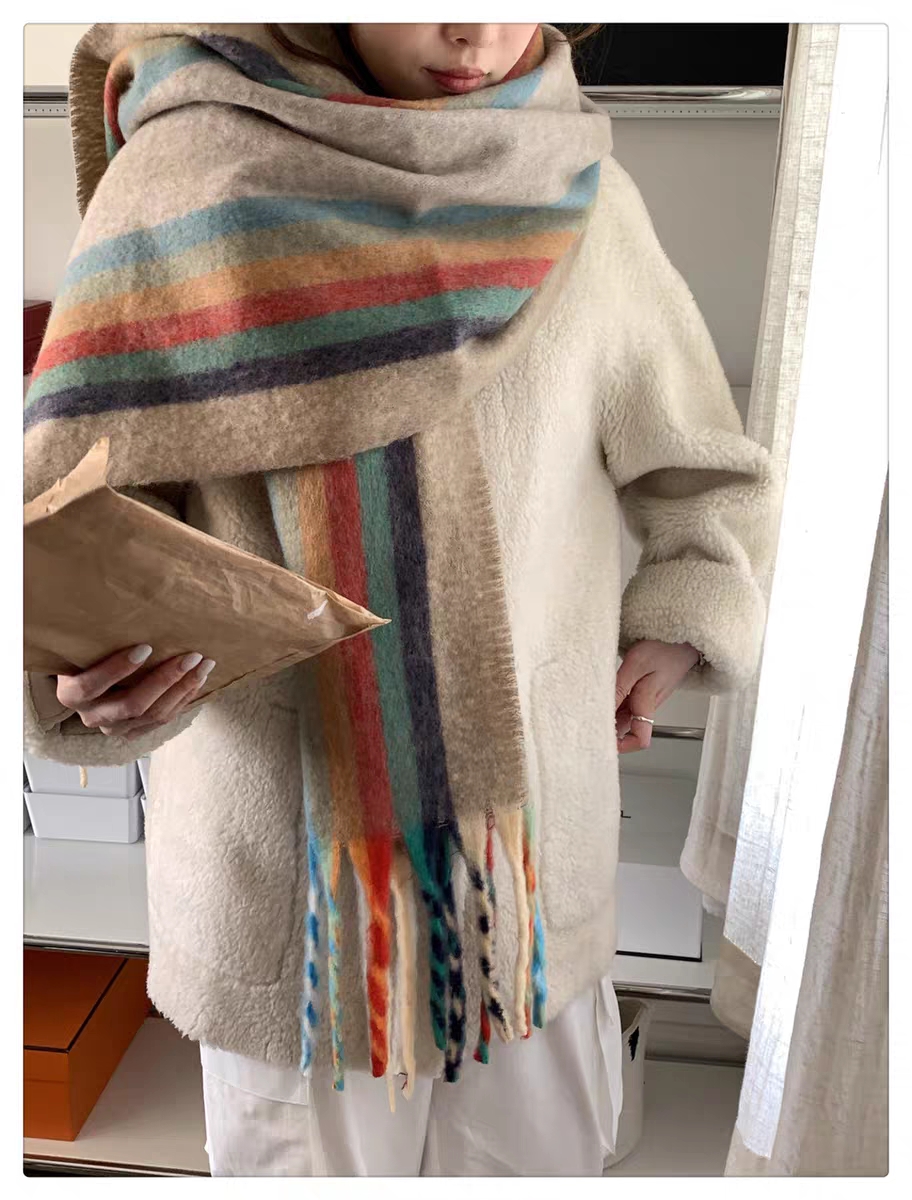 Cross-border scarf wholesale e-commerce live-streaming supply chain, cotton candy series rainbow vertical thick whiskers pic 6