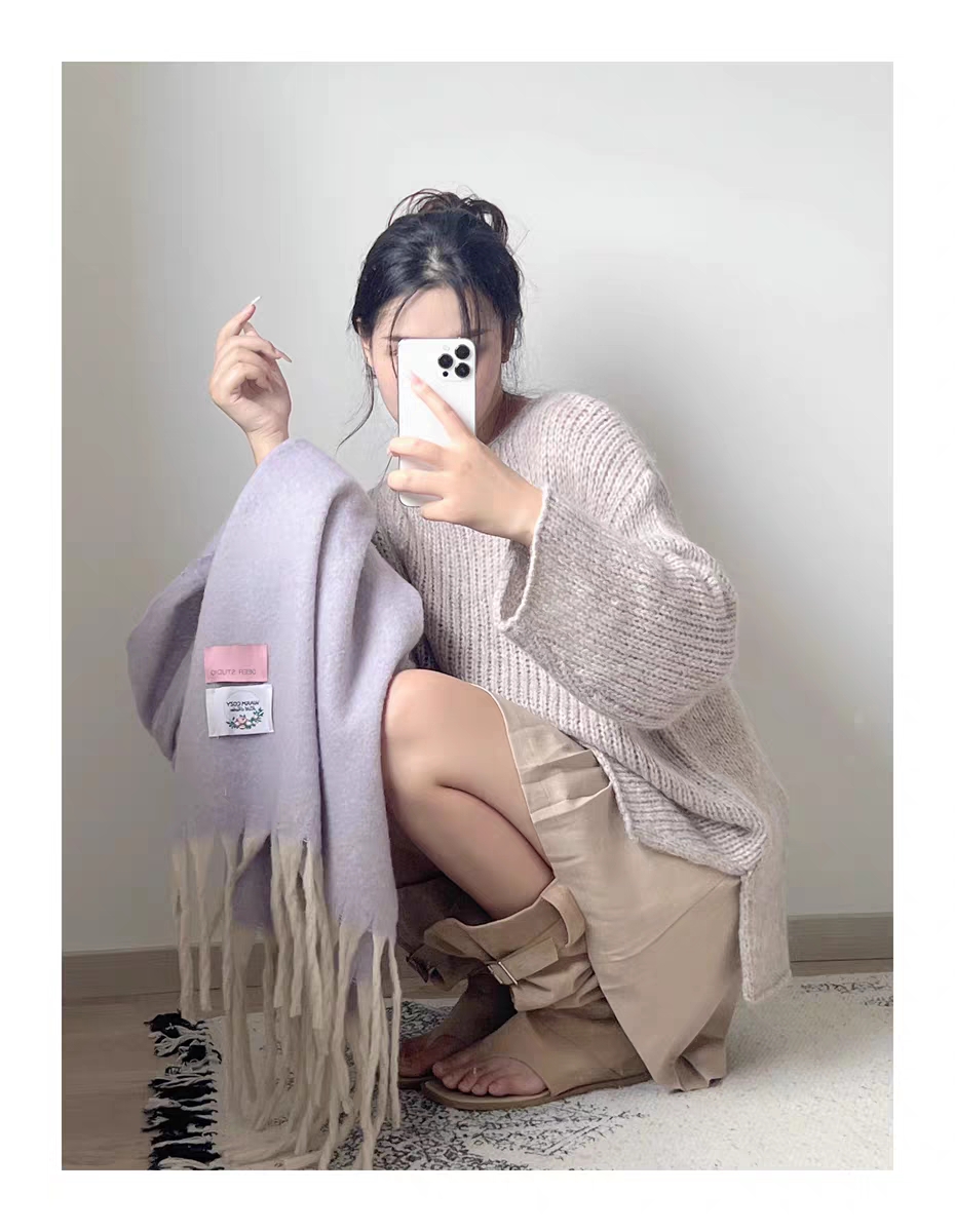 Cross-border scarf wholesale e-commerce new 88 Marshmallow series rice warp plain thick beard Marshmallow single color thick beard pic 6
