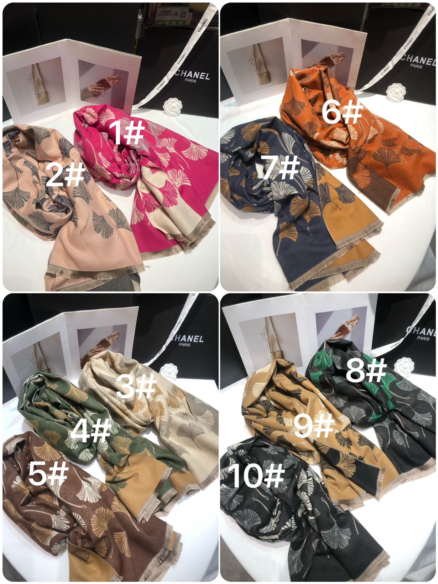 Cross-border scarf wholesale e-commerce live streaming supply chain supply 78 high-speed jacquard series, Ginkgo flower scarves in stock pic 5