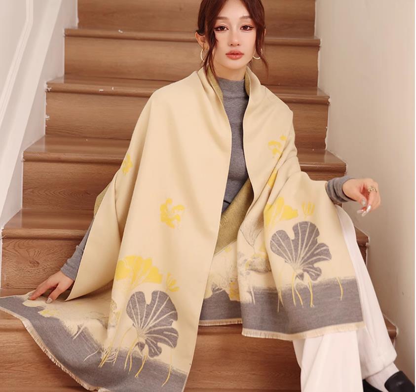 Cross-border scarf wholesale 27 high-speed jacquard series Ginkgo leaf cash on delivery scarf e-commerce supply pic 1