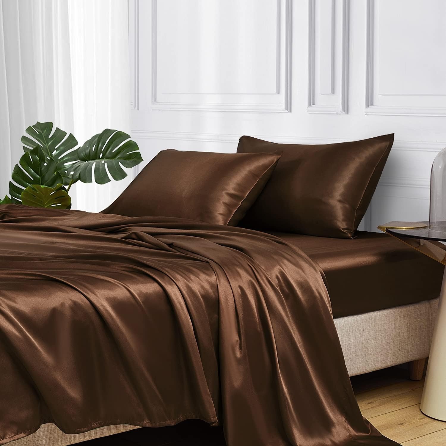 European and American cross-border colored satin three-piece and four-piece sets, silk-like bed sheets, bedspreads, pillowcases and bedding pic 19