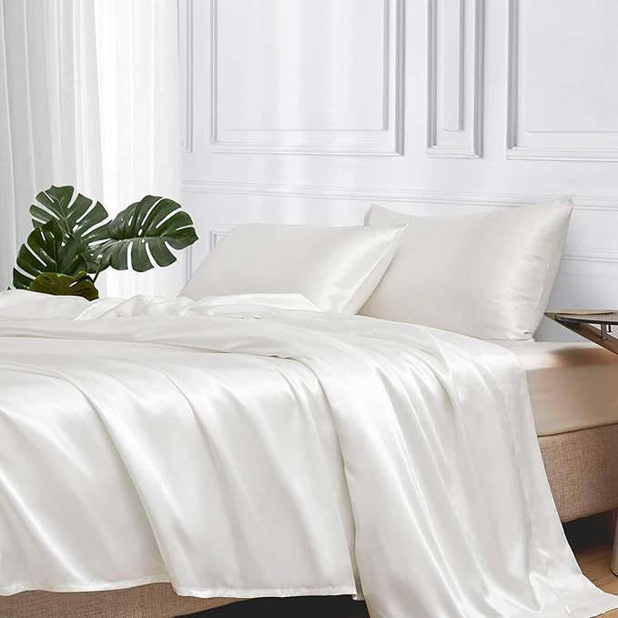 European and American cross-border colored satin three-piece and four-piece sets, silk-like bed sheets, bedspreads, pillowcases and bedding pic 16