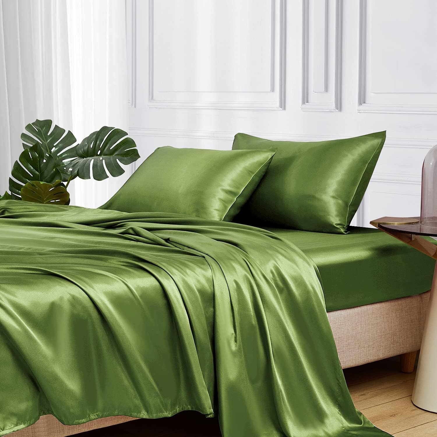 European and American cross-border colored satin three-piece and four-piece sets, silk-like bed sheets, bedspreads, pillowcases and bedding pic 14