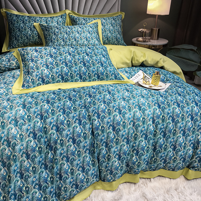 Factory direct sales of high-end American 100-piece double-sided Tencel four-piece set, silk skating silk country style quilt cover 1.8m pic 4