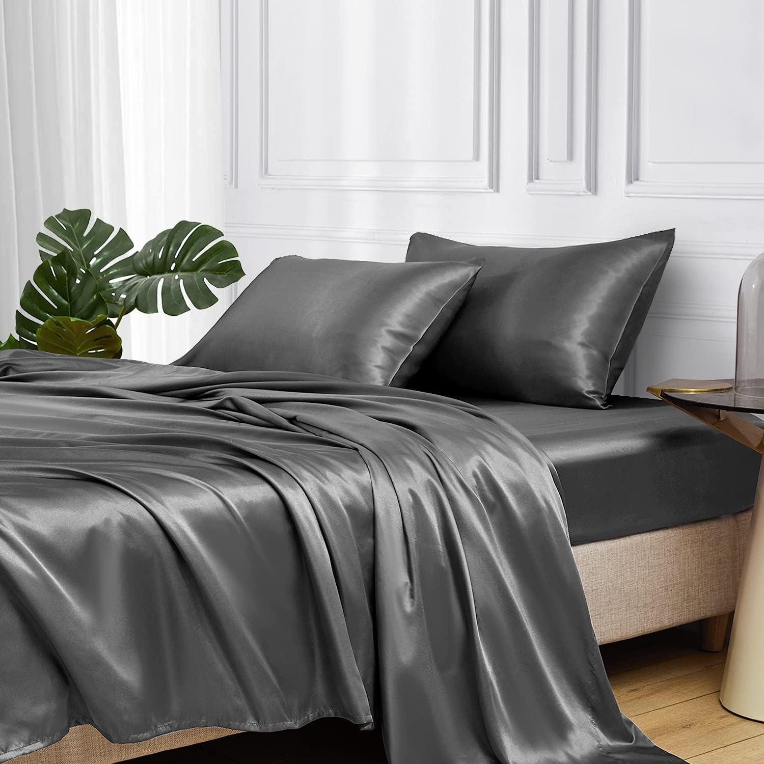 European and American cross-border colored satin three-piece and four-piece sets, silk-like bed sheets, bedspreads, pillowcases and bedding pic 13