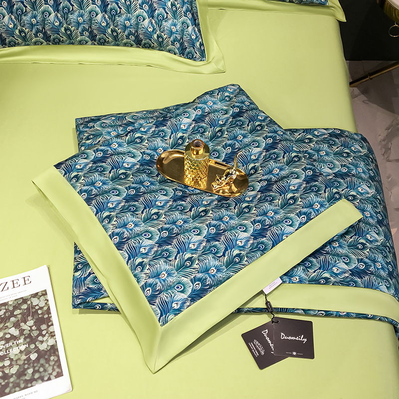 Factory direct sales of high-end American 100-piece double-sided Tencel four-piece set, silk skating silk country style quilt cover 1.8m pic 1