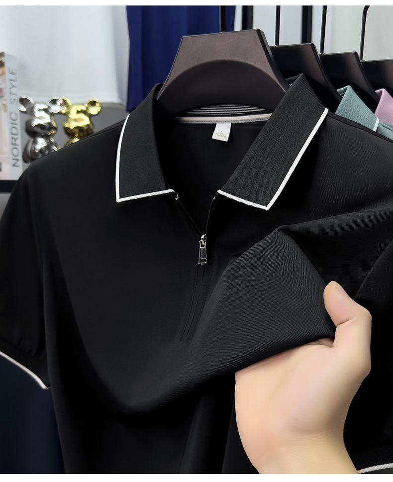 26 Summer Men's polo shirt short-sleeved new ice silk breathable business casual lapel business top for men pic 20