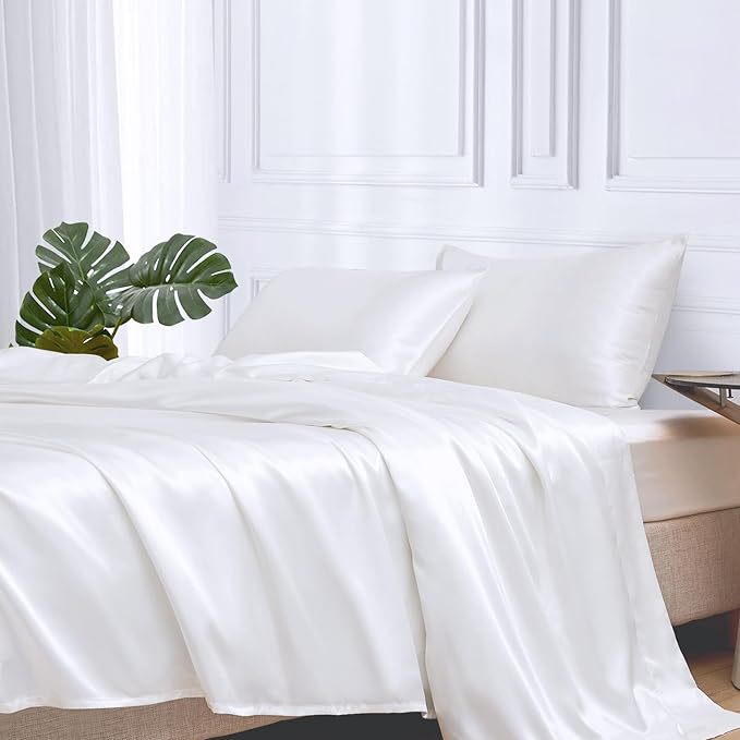 European and American cross-border colored satin three-piece and four-piece sets, silk-like bed sheets, bedspreads, pillowcases and bedding pic 1