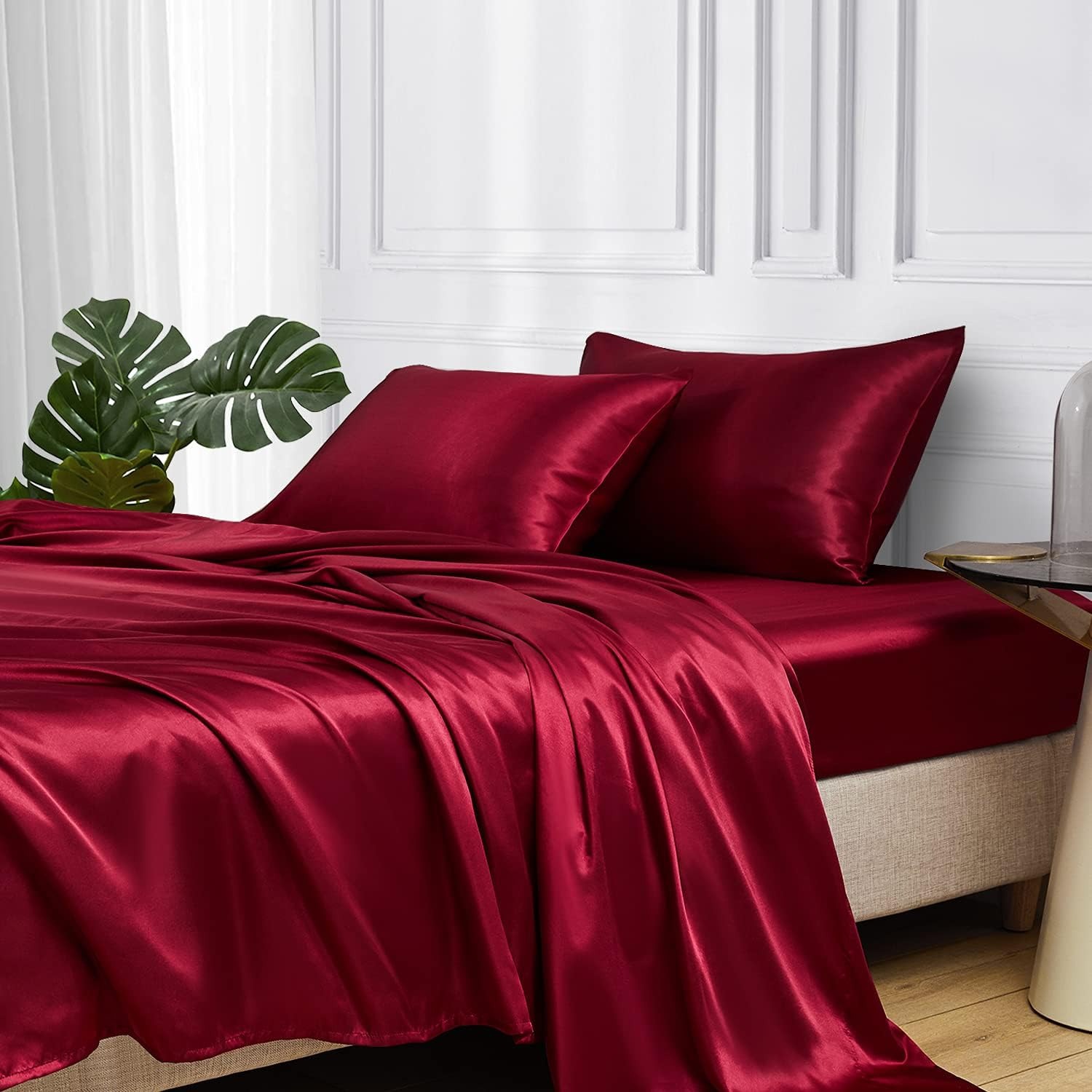 European and American cross-border colored satin three-piece and four-piece sets, silk-like bed sheets, bedspreads, pillowcases and bedding pic 5