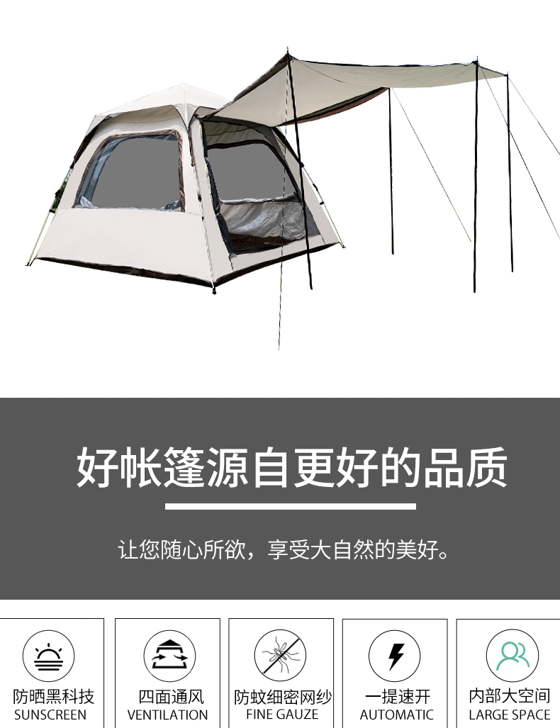 One-bedroom, one-hall fully automatic quick-opening, folding, portable outdoor two-in-one tent in stock for retail and wholesale pic 2