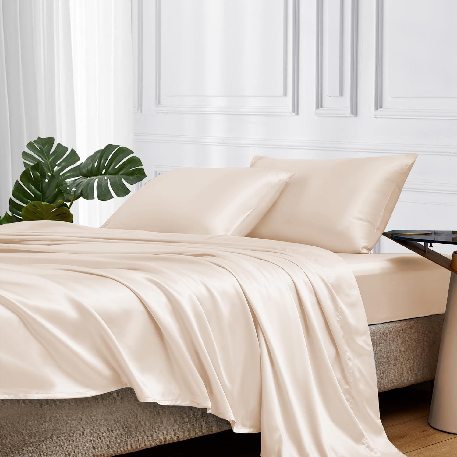 European and American cross-border colored satin three-piece and four-piece sets, silk-like bed sheets, bedspreads, pillowcases and bedding pic 9