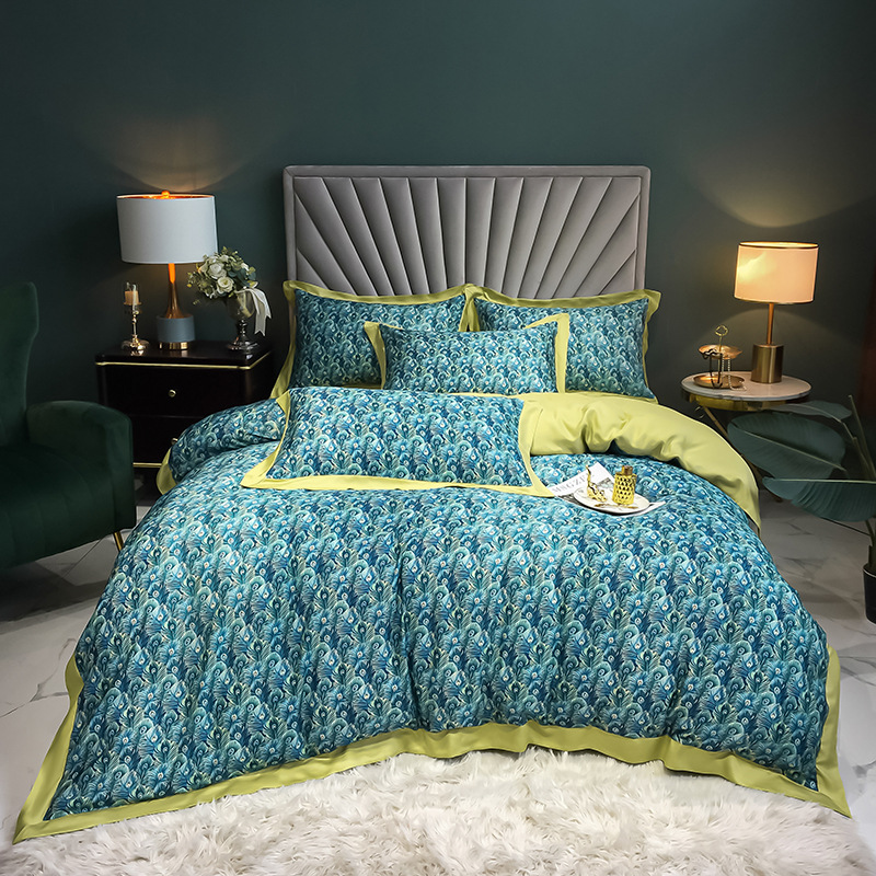Factory direct sales of high-end American 100-piece double-sided Tencel four-piece set, silk skating silk country style quilt cover 1.8m pic 3