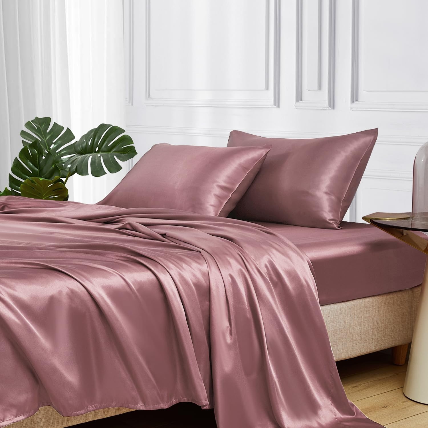 European and American cross-border colored satin three-piece and four-piece sets, silk-like bed sheets, bedspreads, pillowcases and bedding pic 8