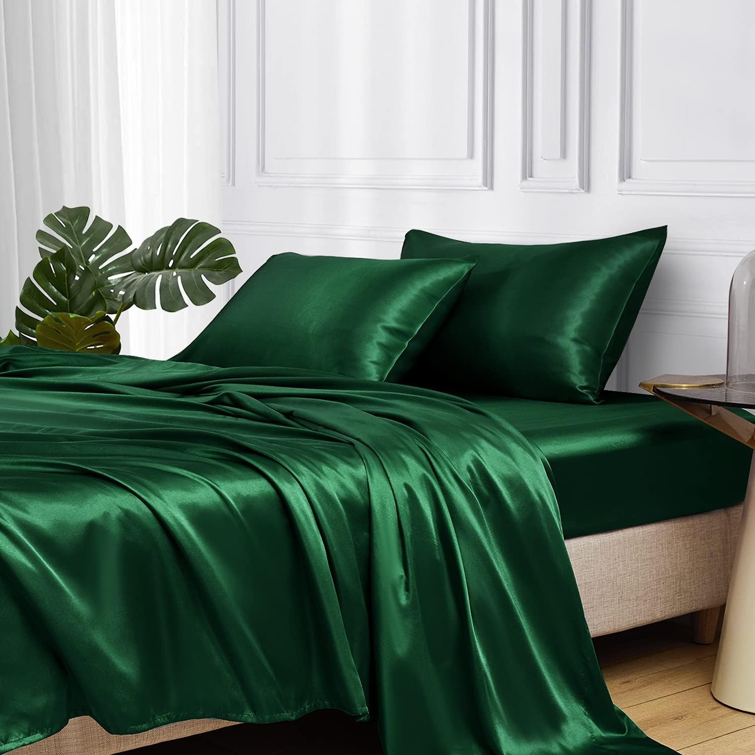 European and American cross-border colored satin three-piece and four-piece sets, silk-like bed sheets, bedspreads, pillowcases and bedding pic 10