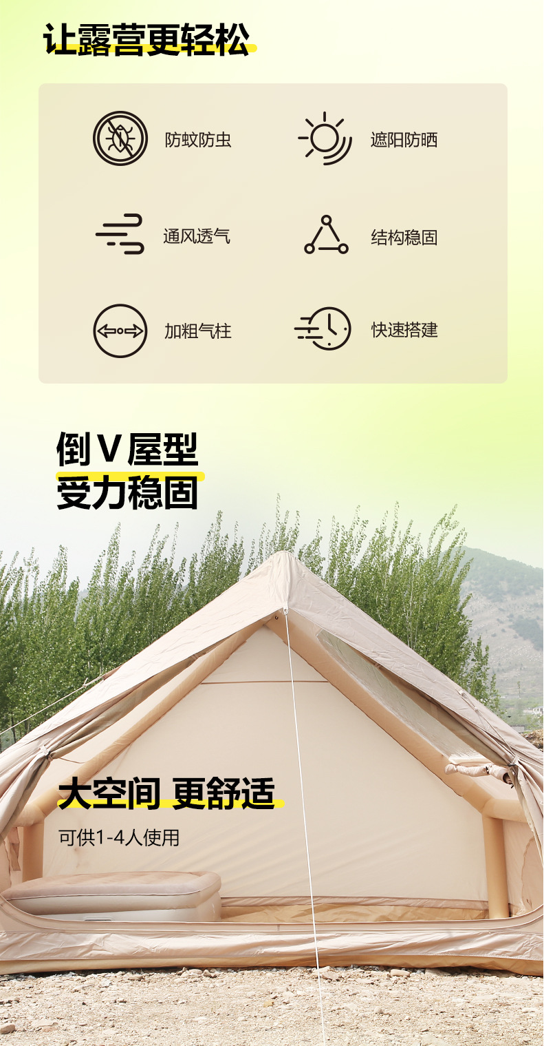 跨境单层折叠6.3平充气帐篷防水牛津布屋脊野外露营帐篷户外露营详情2