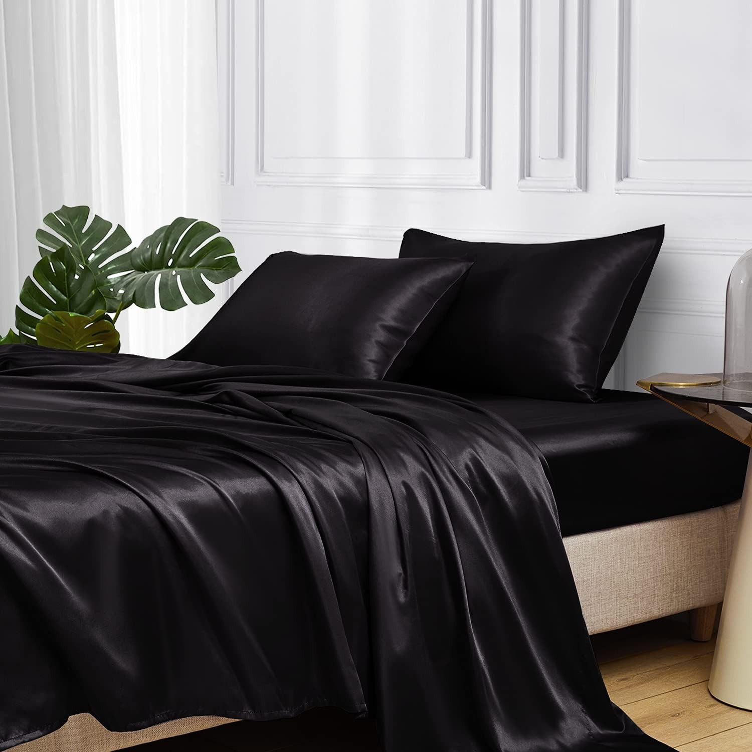 European and American cross-border colored satin three-piece and four-piece sets, silk-like bed sheets, bedspreads, pillowcases and bedding pic 4