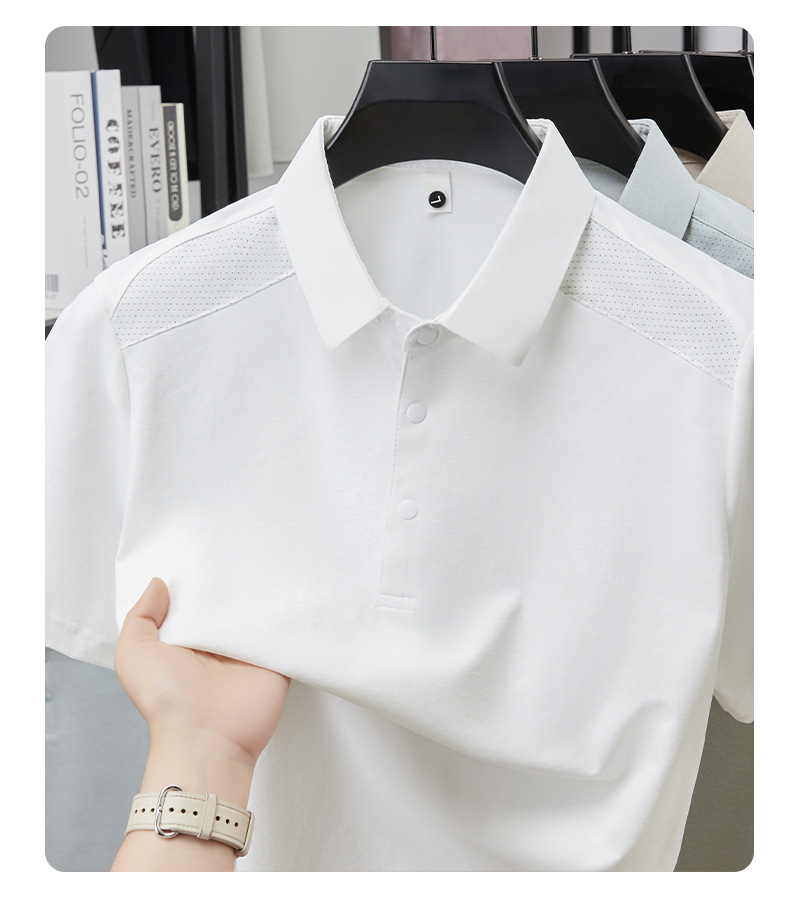 Verano hombre manga corta cuello solapa POLO casual hombre blusas cuatro cierres y botones patchwork camisetas hombre stock pic 19