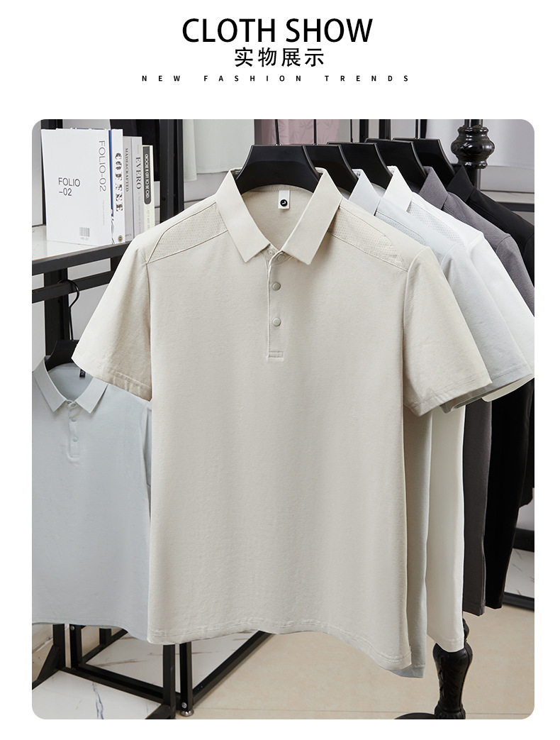 Verano hombre manga corta cuello solapa POLO casual hombre blusas cuatro cierres y botones patchwork camisetas hombre stock pic 8
