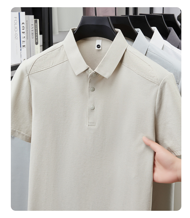 Verano hombre manga corta cuello solapa POLO casual hombre blusas cuatro cierres y botones patchwork camisetas hombre stock pic 9