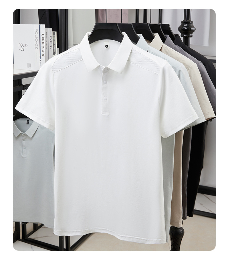 Verano hombre manga corta cuello solapa POLO casual hombre blusas cuatro cierres y botones patchwork camisetas hombre stock pic 16