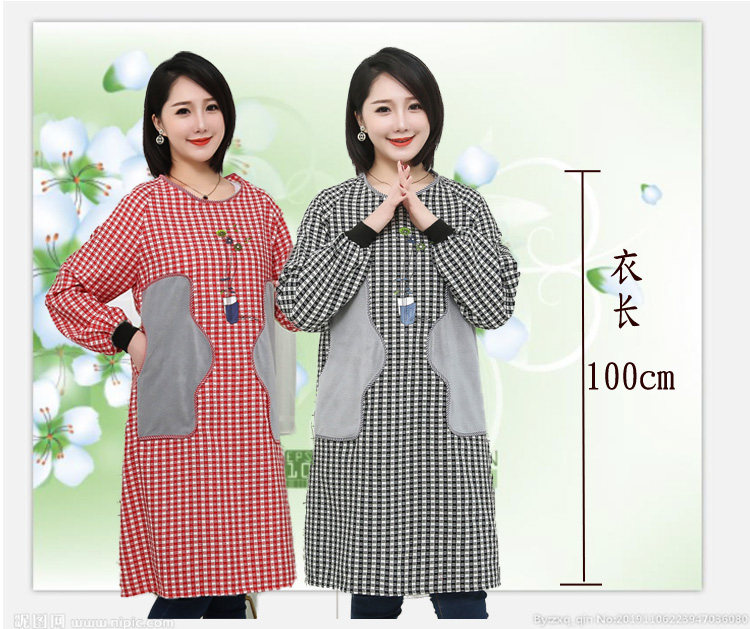 可擦手纯棉长袖围裙时尚成人罩衣家用厨房防油污女工作服韩版002详情9