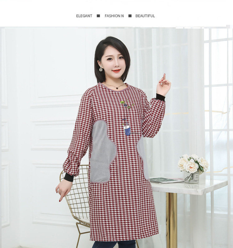 可擦手纯棉长袖围裙时尚成人罩衣家用厨房防油污女工作服韩版002详情16