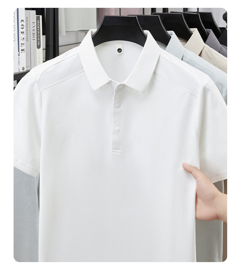 Verano hombre manga corta cuello solapa POLO casual hombre blusas cuatro cierres y botones patchwork camisetas hombre stock pic 17