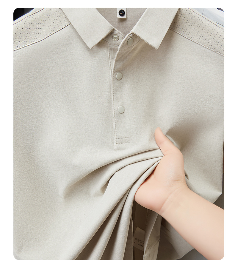 Verano hombre manga corta cuello solapa POLO casual hombre blusas cuatro cierres y botones patchwork camisetas hombre stock pic 30