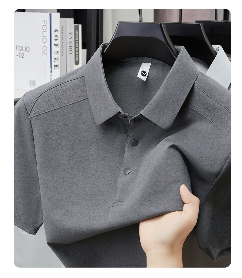 Verano hombre manga corta cuello solapa POLO casual hombre blusas cuatro cierres y botones patchwork camisetas hombre stock pic 22