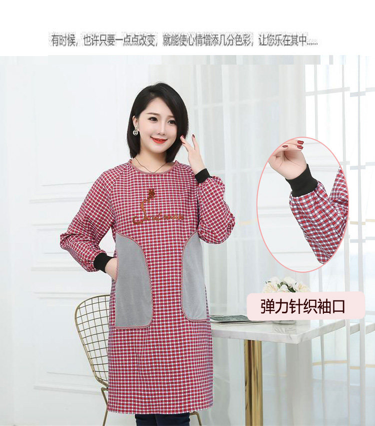 可擦手纯棉长袖围裙时尚成人罩衣家用厨房防油污女工作服韩版002详情3