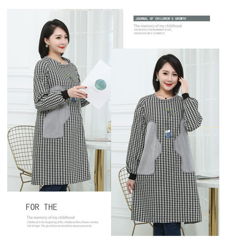 可擦手纯棉长袖围裙时尚成人罩衣家用厨房防油污女工作服韩版002详情15