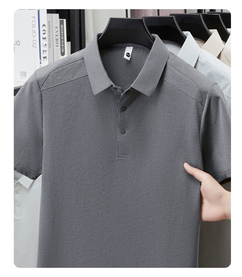 Verano hombre manga corta cuello solapa POLO casual hombre blusas cuatro cierres y botones patchwork camisetas hombre stock pic 21