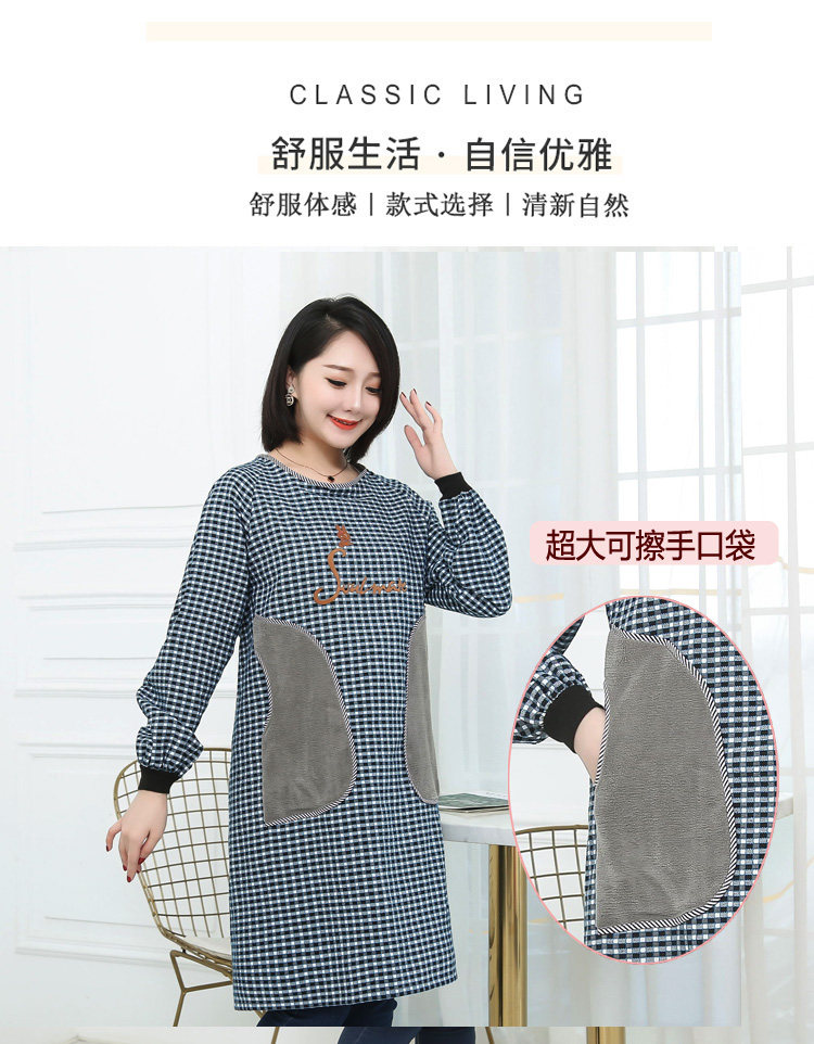 可擦手纯棉长袖围裙时尚成人罩衣家用厨房防油污女工作服韩版002详情6