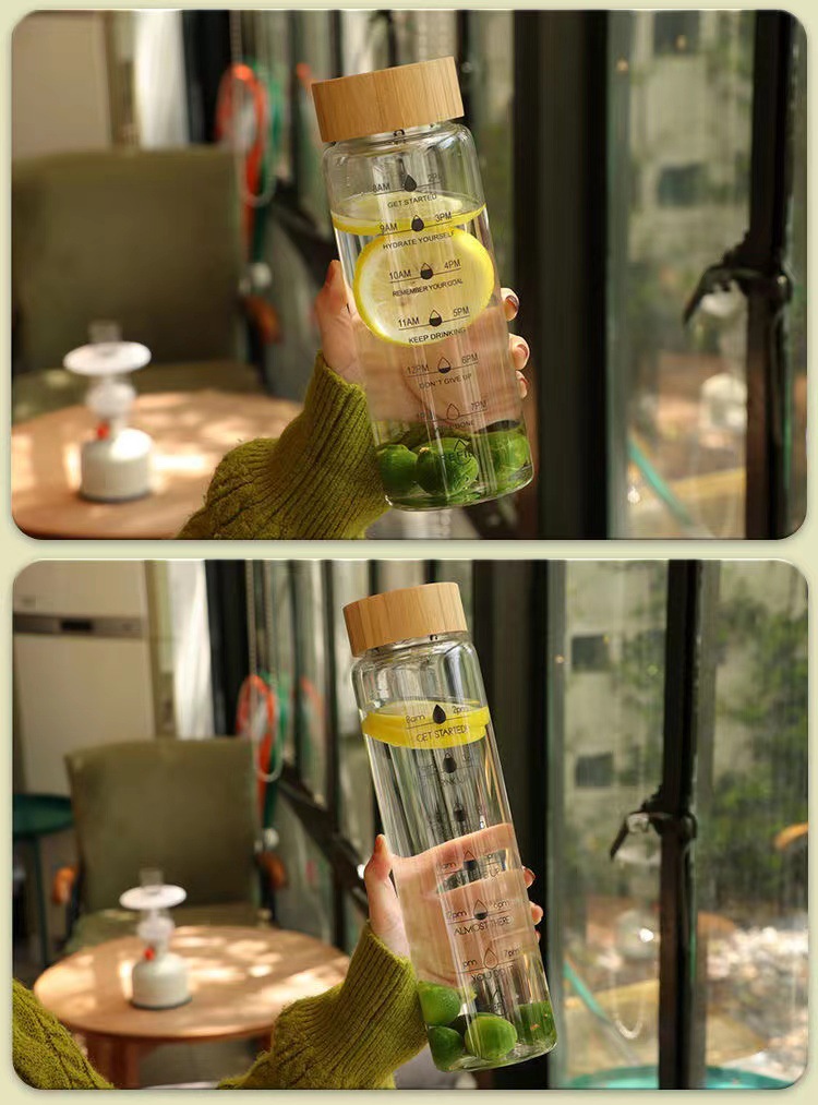 简约大容量玻璃杯高硼硅竹盖随行杯便携水杯高颜值花茶杯批发详情5