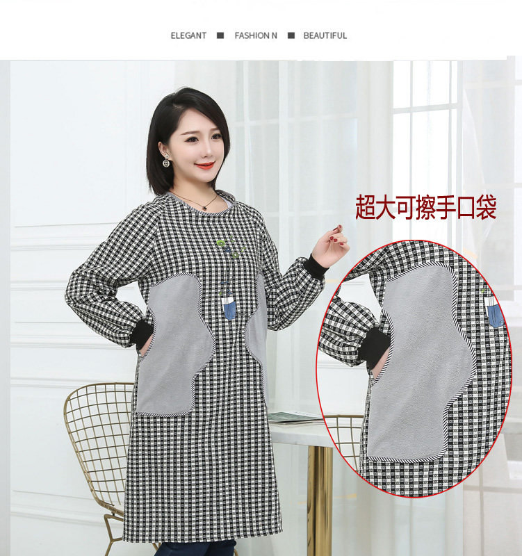可擦手纯棉长袖围裙时尚成人罩衣家用厨房防油污女工作服韩版002详情14