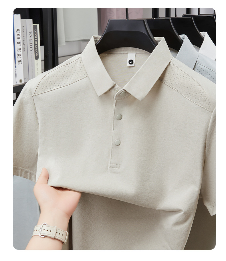 Verano hombre manga corta cuello solapa POLO casual hombre blusas cuatro cierres y botones patchwork camisetas hombre stock pic 11
