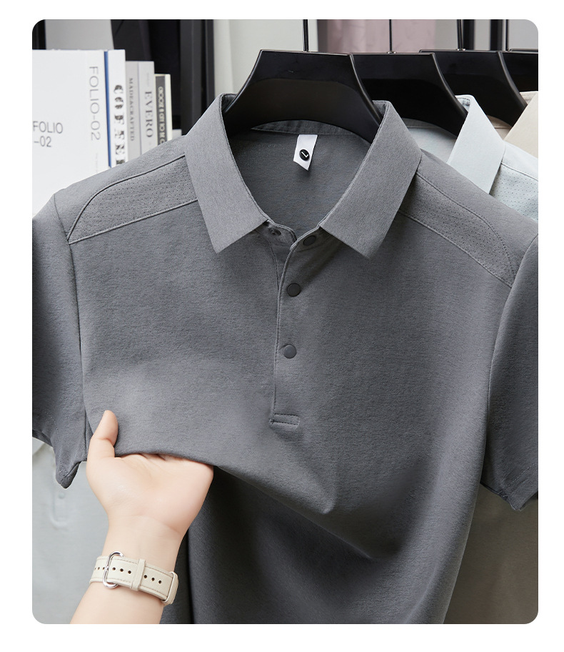 Verano hombre manga corta cuello solapa POLO casual hombre blusas cuatro cierres y botones patchwork camisetas hombre stock pic 23