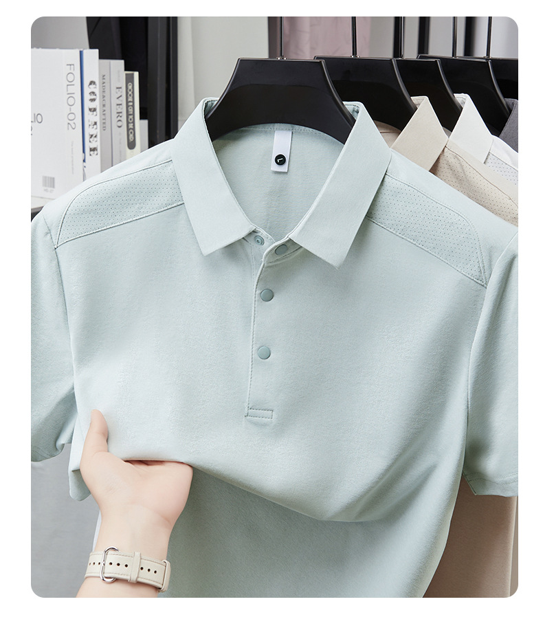 Verano hombre manga corta cuello solapa POLO casual hombre blusas cuatro cierres y botones patchwork camisetas hombre stock pic 15