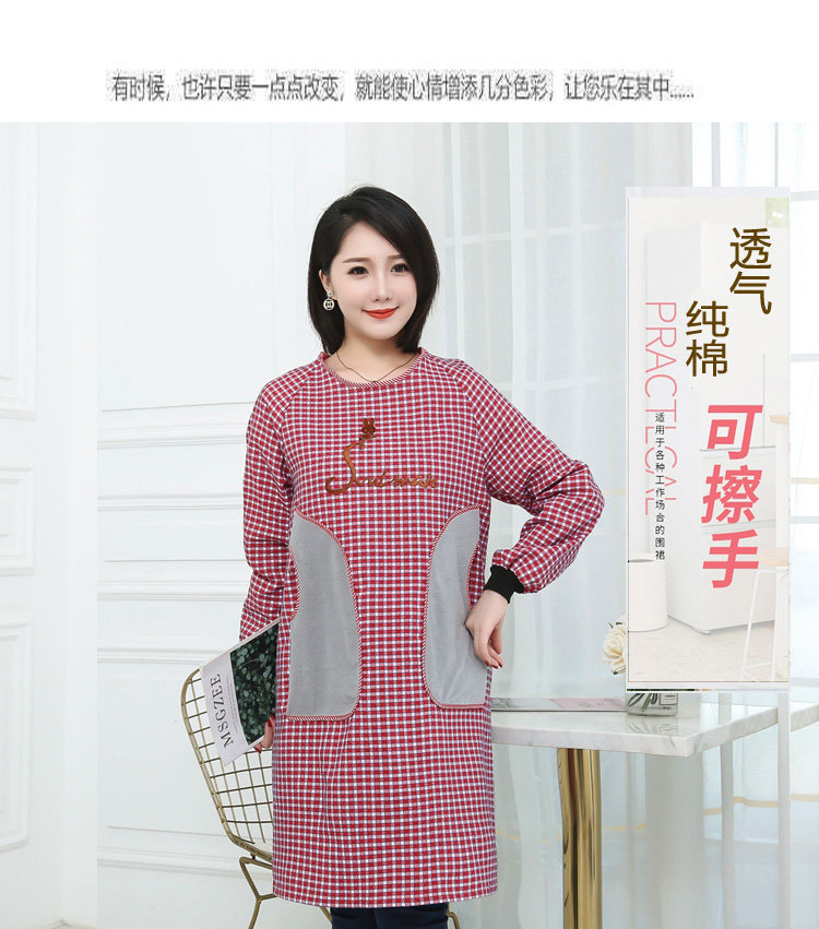 可擦手纯棉长袖围裙时尚成人罩衣家用厨房防油污女工作服韩版002详情2