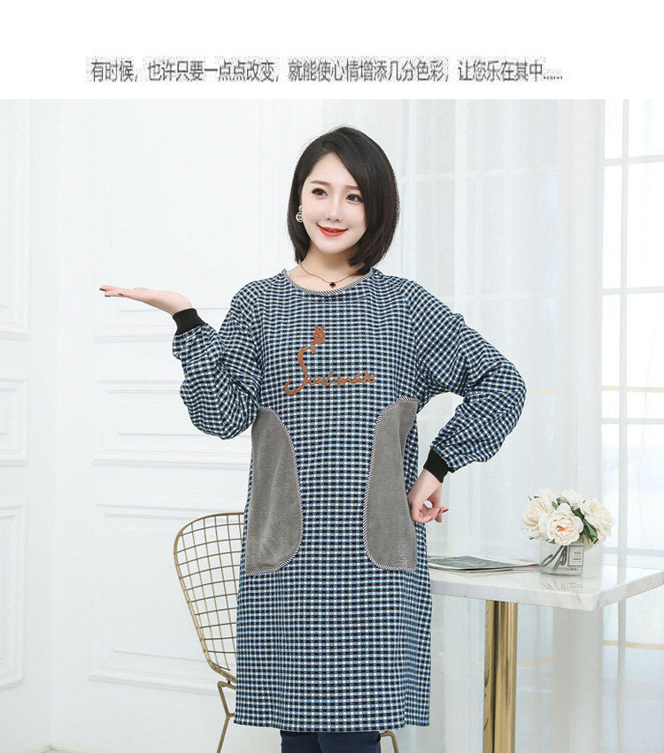 可擦手纯棉长袖围裙时尚成人罩衣家用厨房防油污女工作服韩版002详情5