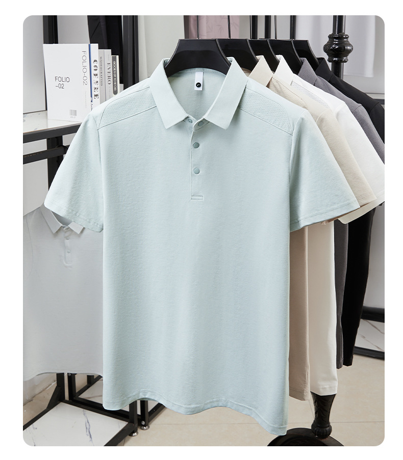 Verano hombre manga corta cuello solapa POLO casual hombre blusas cuatro cierres y botones patchwork camisetas hombre stock pic 12