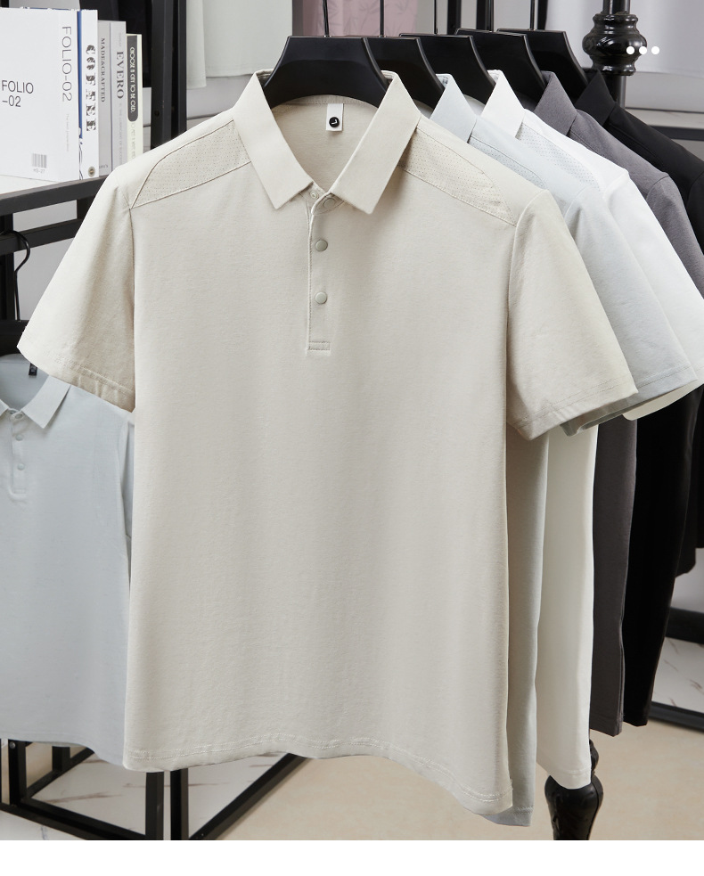 Verano hombre manga corta cuello solapa POLO casual hombre blusas cuatro cierres y botones patchwork camisetas hombre stock pic 1
