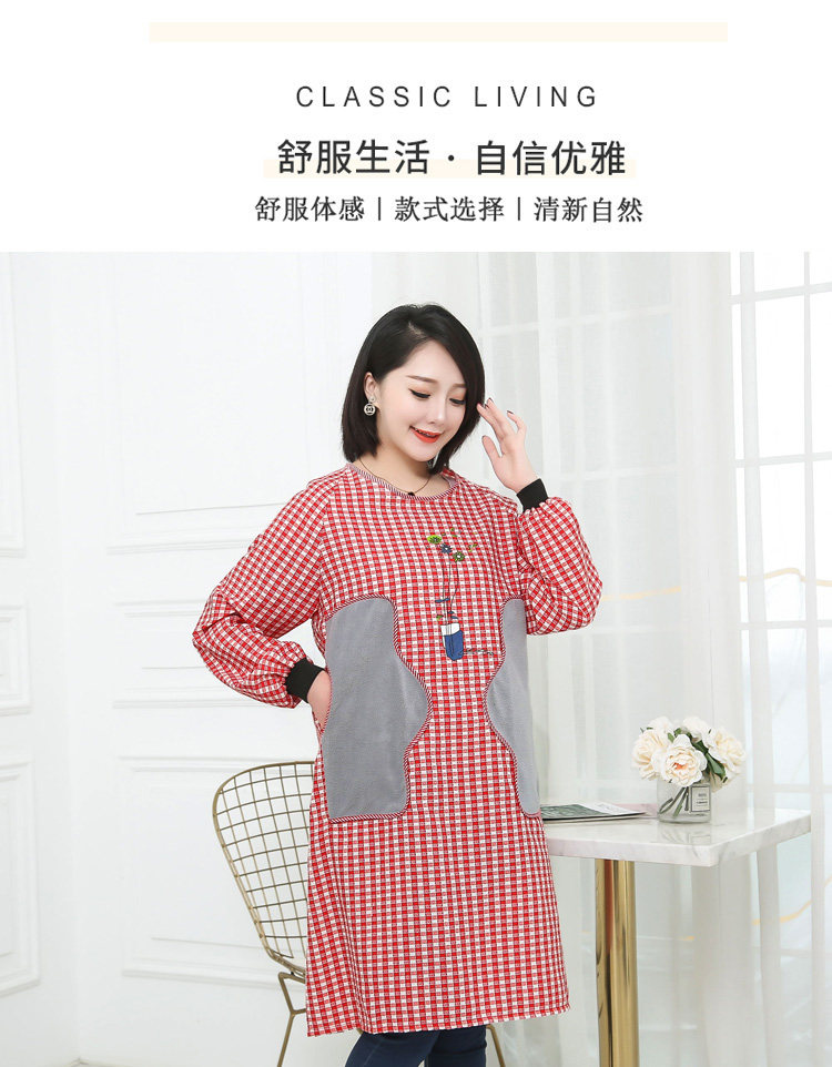 可擦手纯棉长袖围裙时尚成人罩衣家用厨房防油污女工作服韩版002详情10