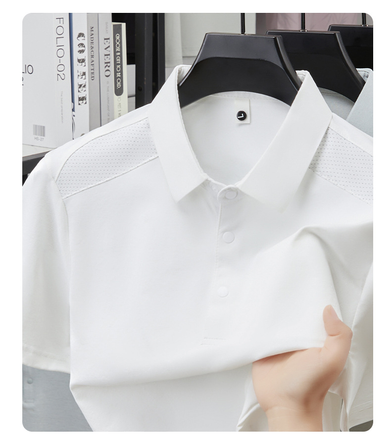 Verano hombre manga corta cuello solapa POLO casual hombre blusas cuatro cierres y botones patchwork camisetas hombre stock pic 18