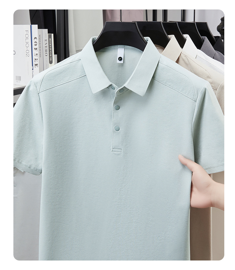 Verano hombre manga corta cuello solapa POLO casual hombre blusas cuatro cierres y botones patchwork camisetas hombre stock pic 13