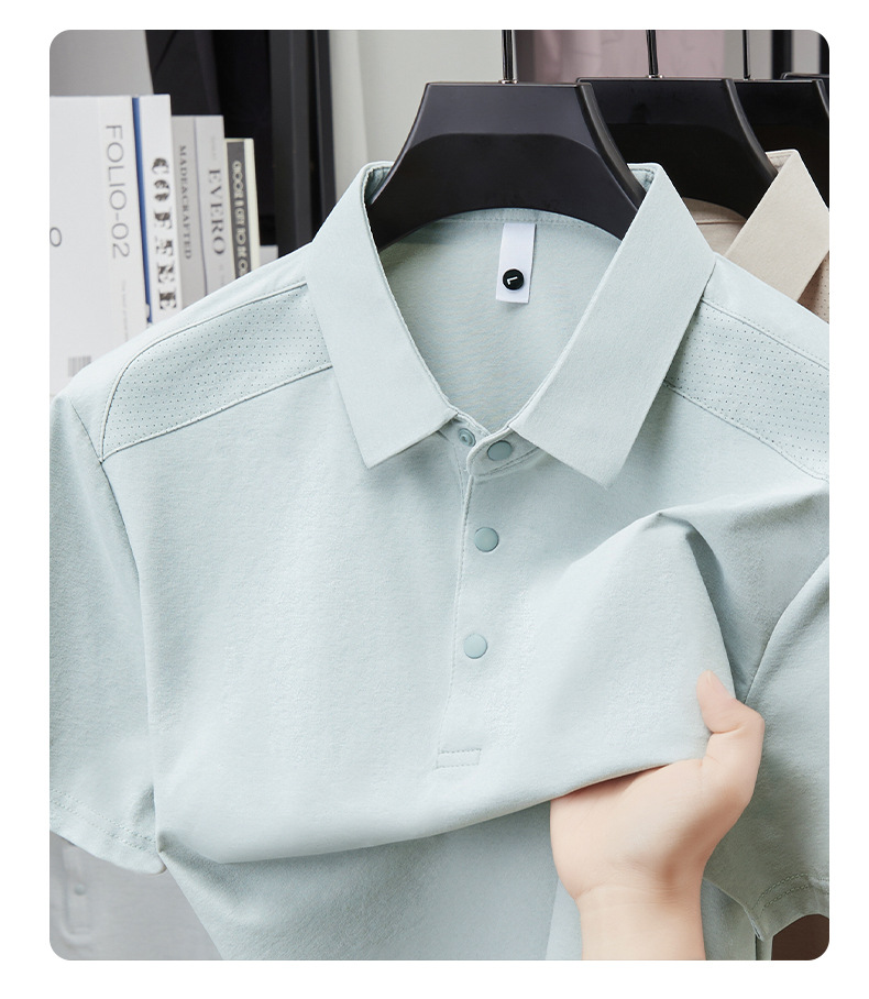 Verano hombre manga corta cuello solapa POLO casual hombre blusas cuatro cierres y botones patchwork camisetas hombre stock pic 14
