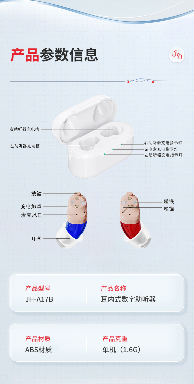 A17数字助听器入耳内式智能降噪清晰防啸叫超长待机老人供出口详情7